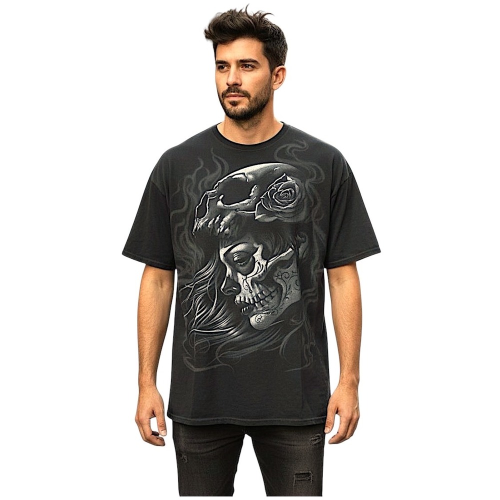 Liquid Blue Men's‎ XXL Black Skull Rose Day of the Dead Graphic T Shirt